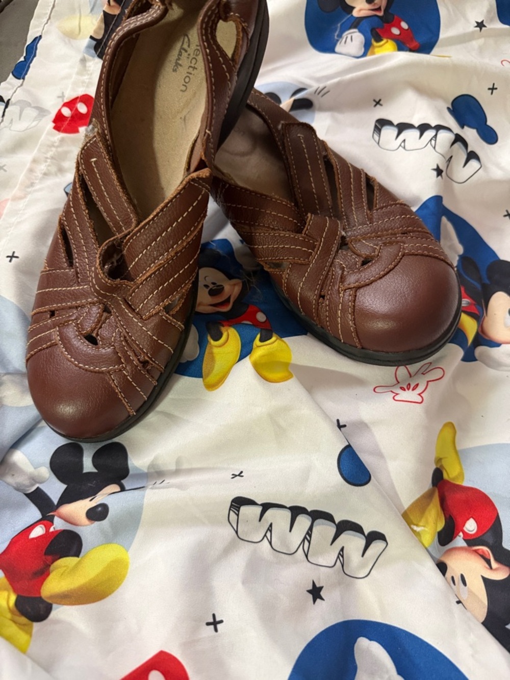 Clarks Brown Leather Cutout  Sandals